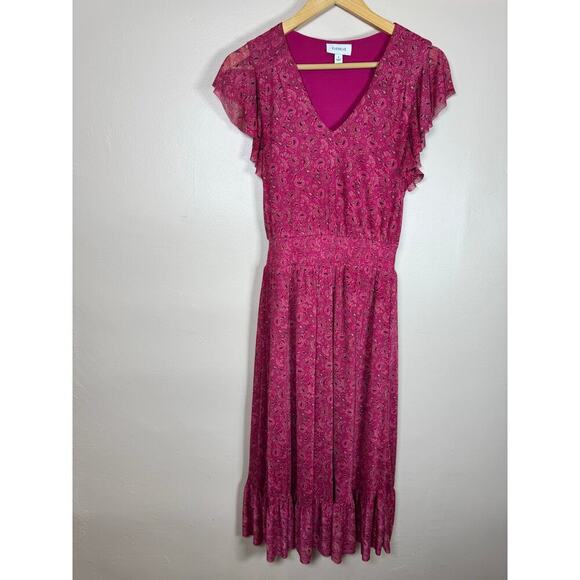 EVEREVE Elena Ruffle Sleeve Floral V Neck Midi Dress Womens S cottage Stretch - Picture 2 of 10